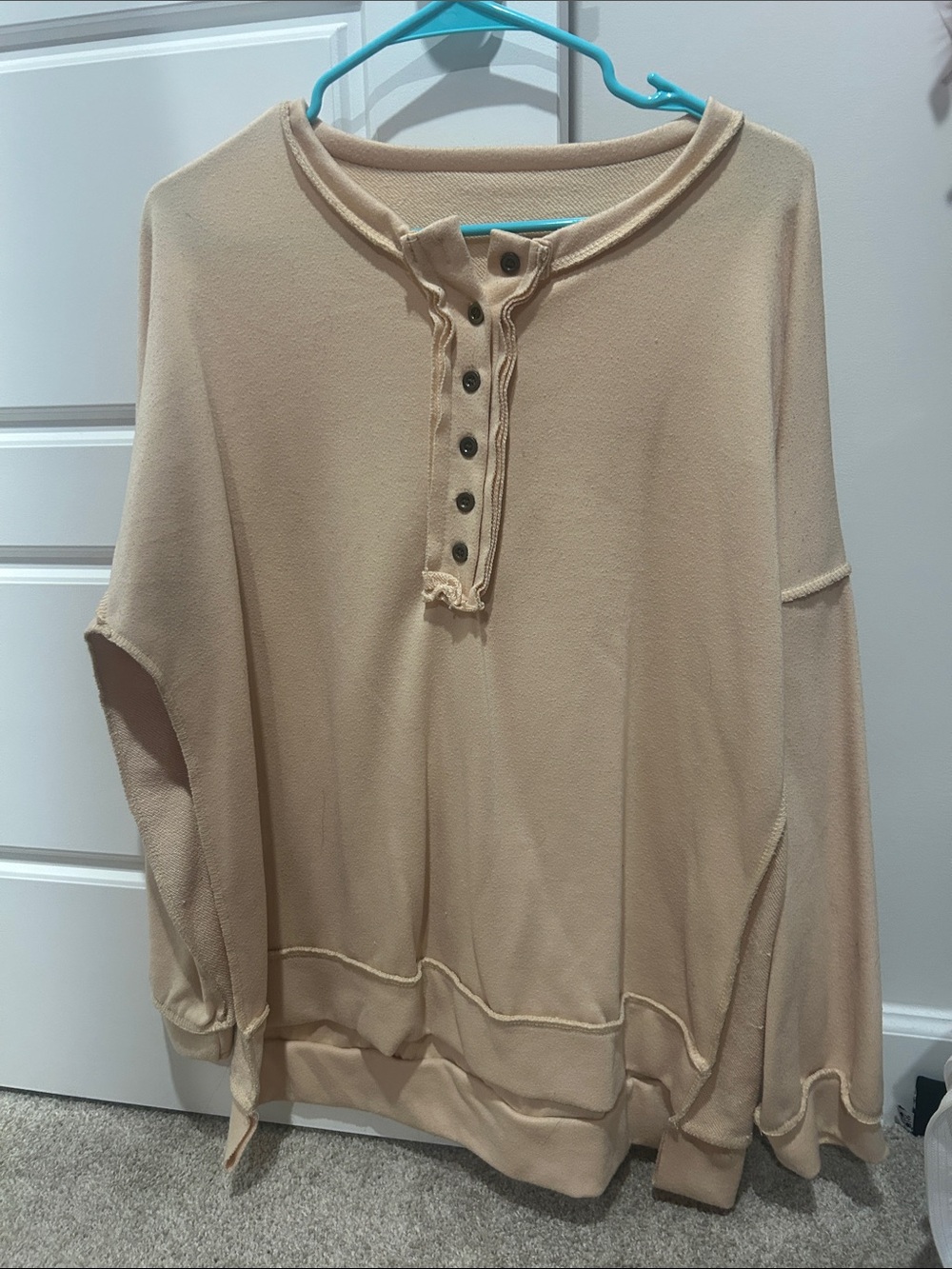 Viral “inside out” Long Sleeve Henley Top in Tan/Beige